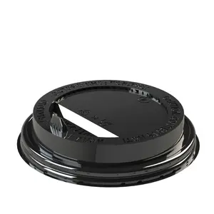 Крышка для стакана 90 мм пластиковая черная с носиком (клапаном)