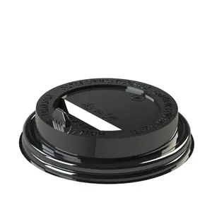 Крышка для стакана 80 мм пластиковая черная с носиком (клапаном)