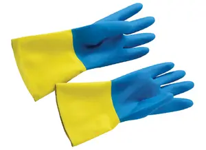 Перчатки резиновые S BICOLOR сине-желтые, текстурированные