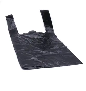 Полиэтиленовый пакет майка черный 16 мкм 30+15х55 см