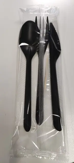 Набор для доставки № 5в1 (вилка, нож, ложка столовая, салфетка, зубочистка) в индивидуальной упаковке