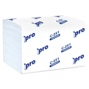 Салфетки бумажные для диспенсера PROtissue 22х16 2 слойные белые V сложения 200 листов (артикул производителя С251)