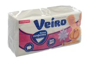 Салфетки бумажные Veiro 24х24 1 слойные белые (200шт)