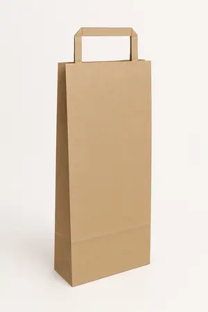 Пакет бумажный190х90х350мм под вино крафт с плоскими ручками