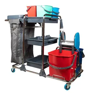 Профессиональная комплексная уборочная тележка с двумя ведрами и отжимом арт. KA915YK 