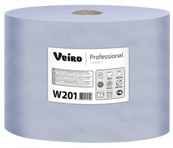 Протирочная бумага в рулоне VEIRO Professional Comfort 2 слойная синяя 350 м (артикул производителя W201)