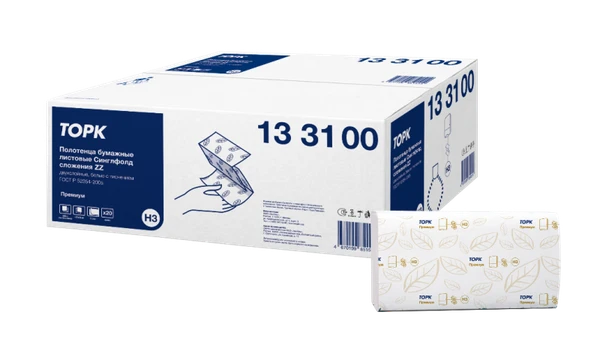 Полотенца бумажные листовые ТОРК Премиум H3 моносложение ZZ 2 сл белые 200 листов (артикул производителя 133100)