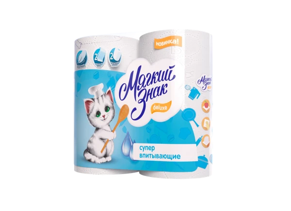 Бумажные полотенца в рулоне Мягкий знак Deluxe 2 слойные белые в упаковке 2 рулона (артикул производителя С40)