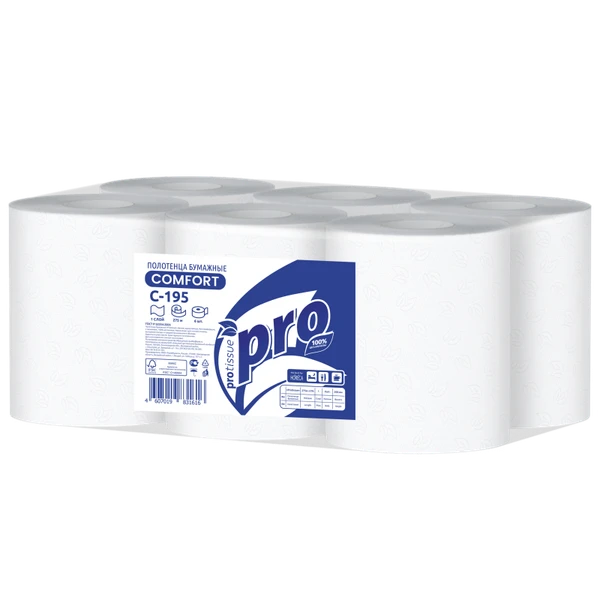 Бумажные полотенца в рулоне с центральной вытяжкой PROtissue 1 слойные белые 275 м (артикул производителя С195)
