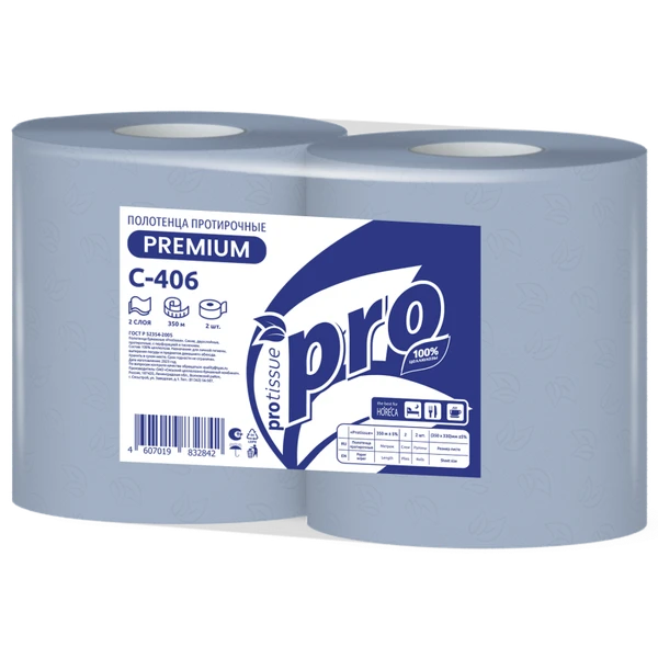 Протирочная бумага в рулоне Protissue 2 слойная синяя 350 м (артикул производителя C406)