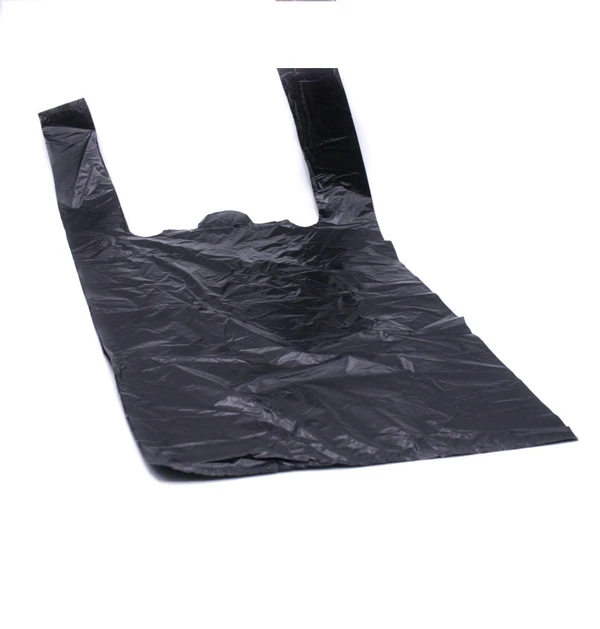 Полиэтиленовый пакет майка черный 16 мкм 30+15х55 см