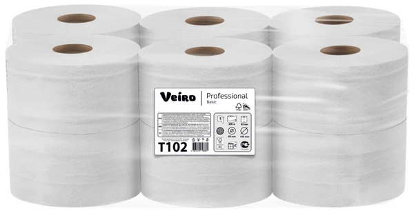 Туалетная бумага в рулоне VEIRO Professional Basic 1 слойная светло-серая 200 м (артикул производителя Т102)