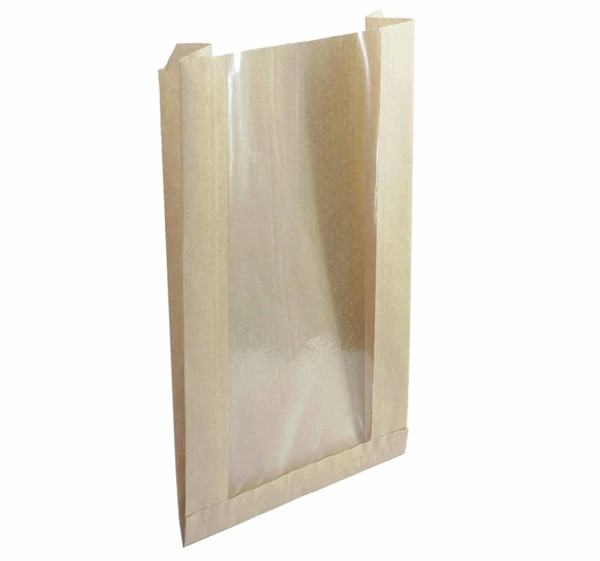 Пакет бумажный 240х50х395х120мм с окном крафт