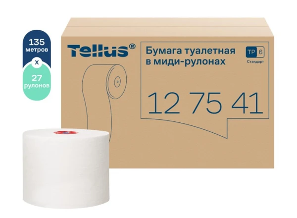 Бумага туалетная Tellus Стандарт T6 1 сл белая 135 м (артикул производителя 127541)