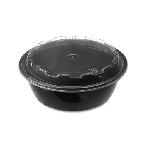 Контейнер с прозрачной крышкой  пластиковый круглый d152 мм, 530 мл черный