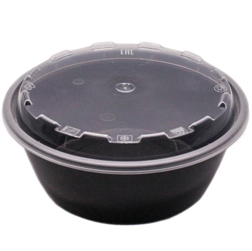 Контейнер с прозрачной крышкой пластиковый круглый d173 мм, 950 мл черный