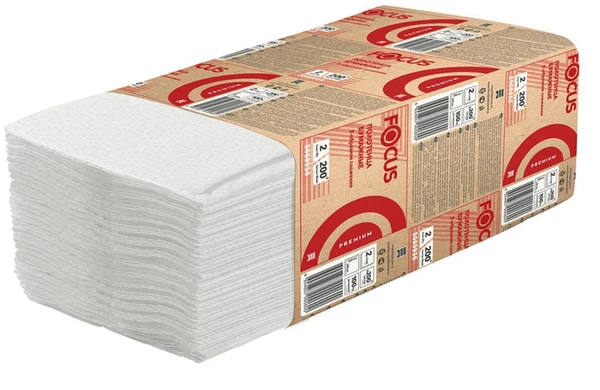 Бумажные полотенца листовые Focus Extra Z сложения 2 слойные белые 200 листов