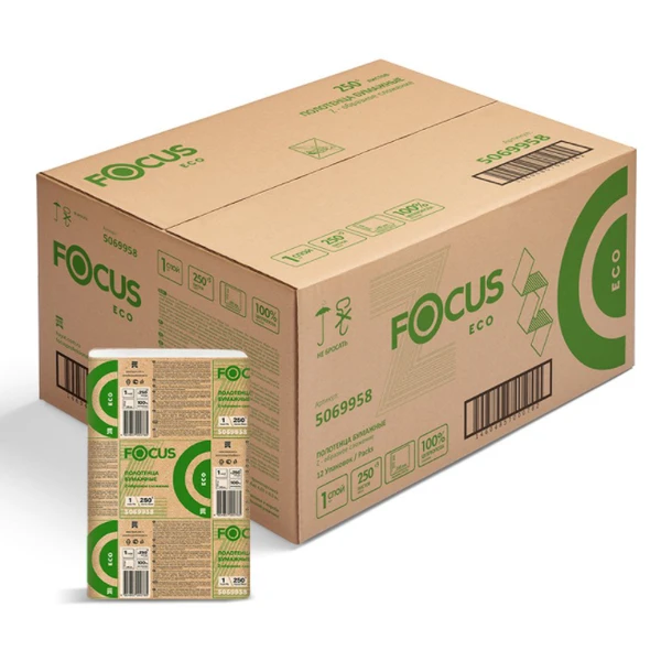 Бумажные полотенца листовые Focus ECO Z сложения 1 слойные белые 250 листов
